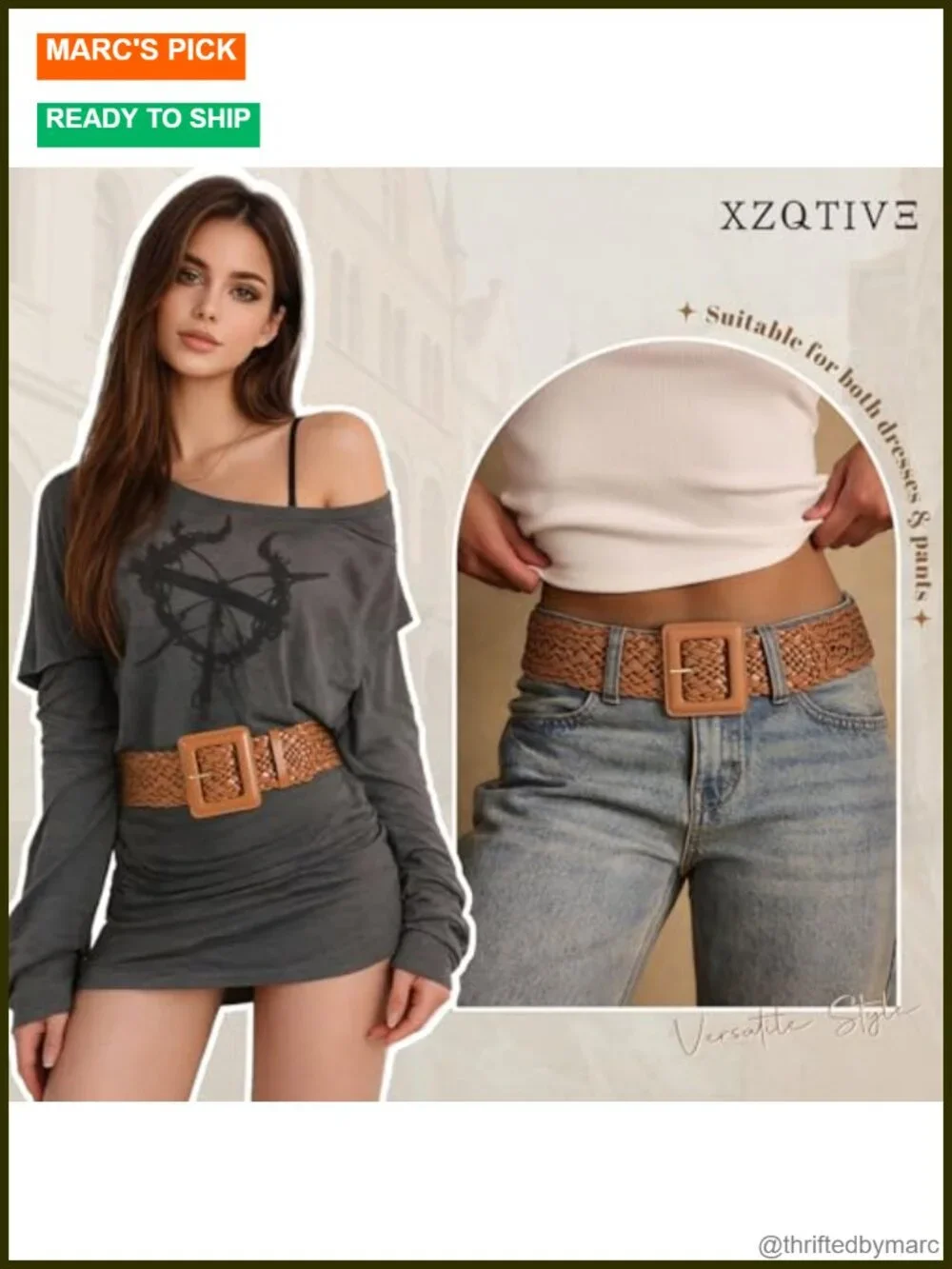 Women Wide Braided Leather Belt with Square Buckle, Woven Waistband